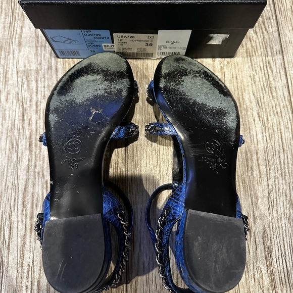 CHANEL- Python Blue, silver, and black thong fancy sandal - Picture 2 of 10